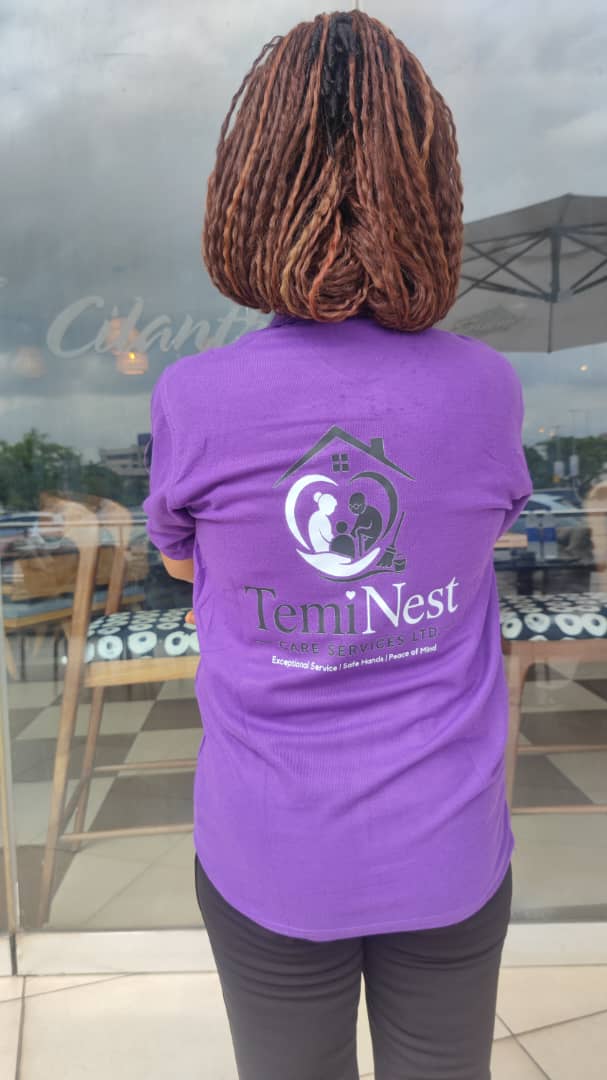 The TemiNest Care logo on our team uniform
